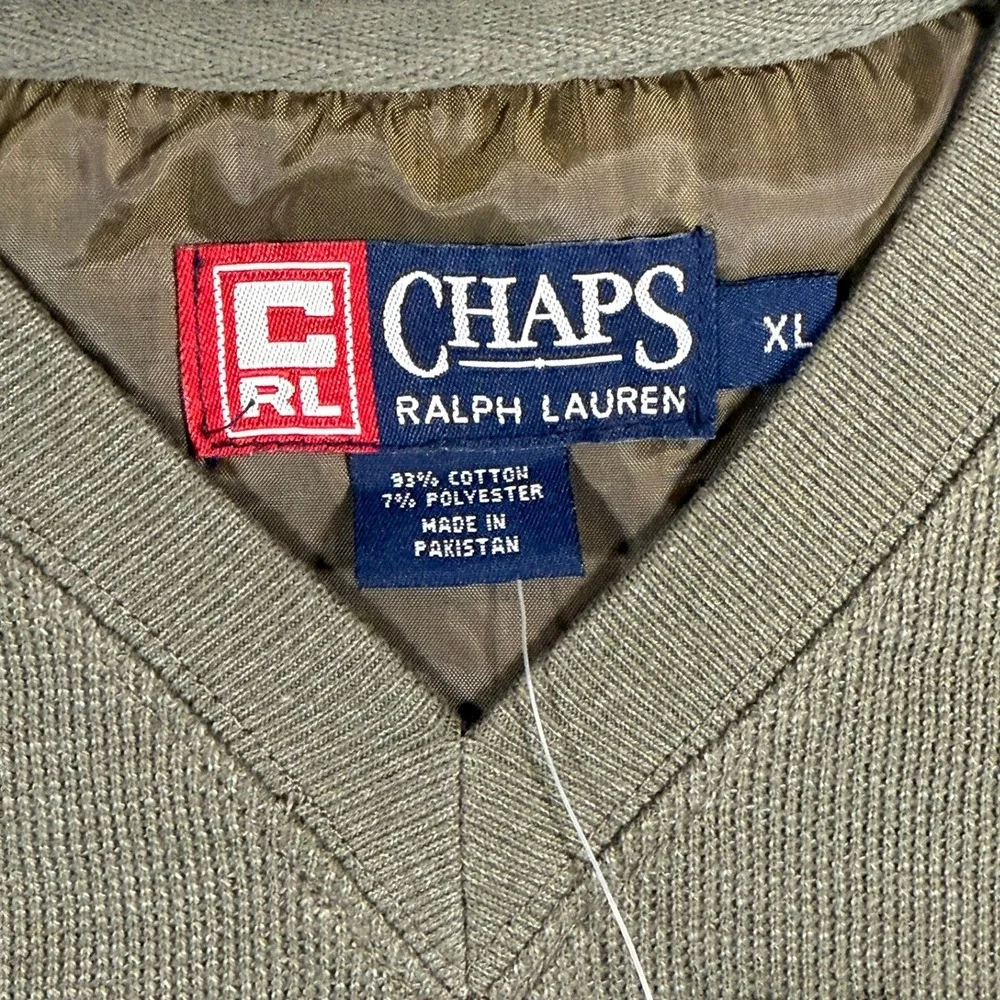 Chaps Ralph Lauren V-Neck Pullover XL Men Olive Green Sleeve Pocket Cotton